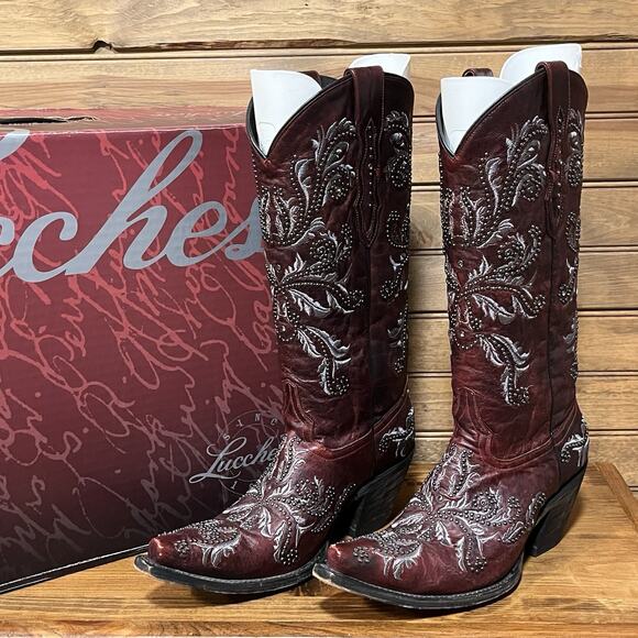 Luchesse Red Oklahoma Angelina Women’s Western Boots Size 7B Embroidered Bling - Picture 1 of 16